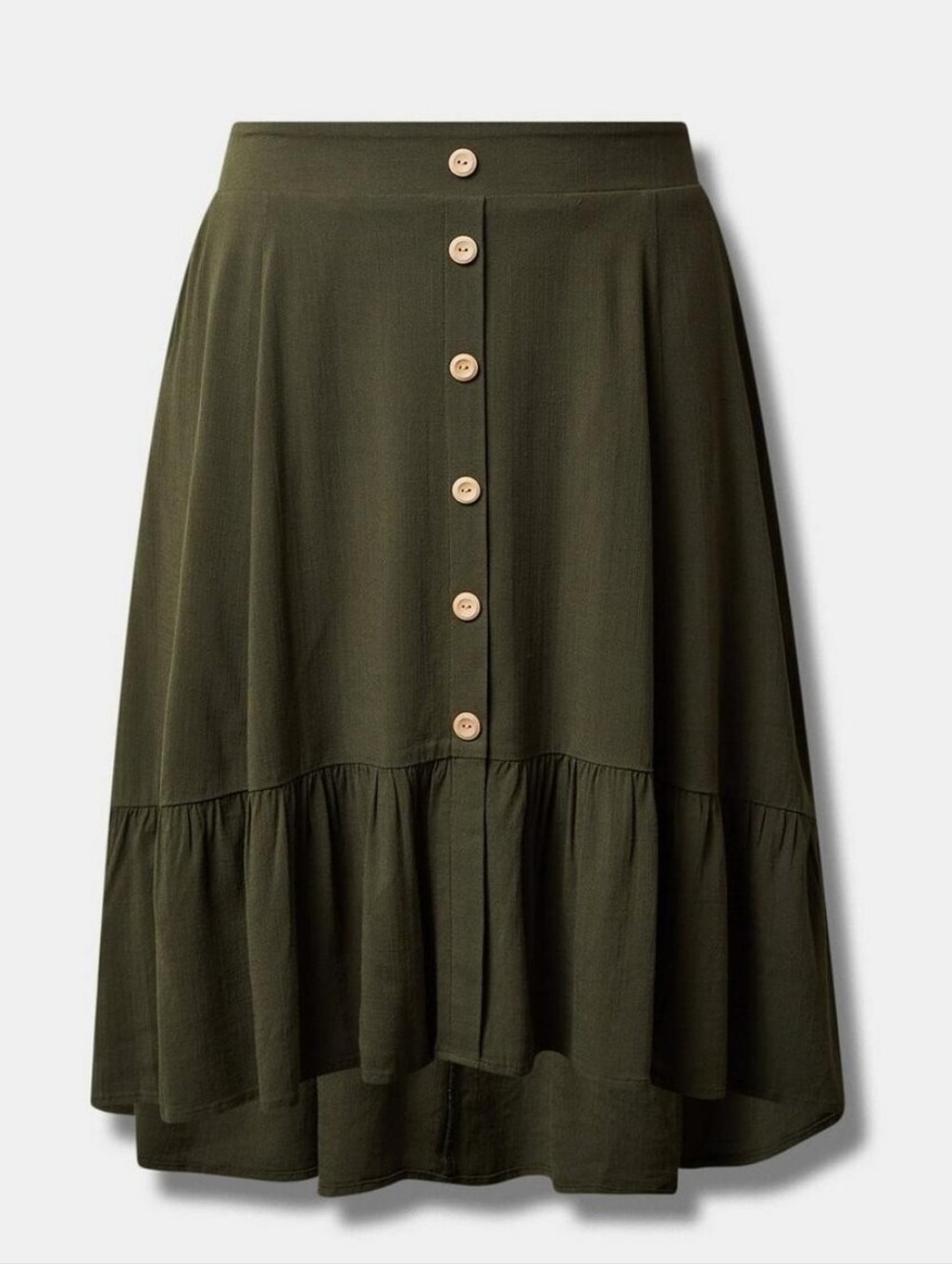 Torrid Midi Lenny Hi Low Tiered Skirt Green Size 00 / Us 10/L